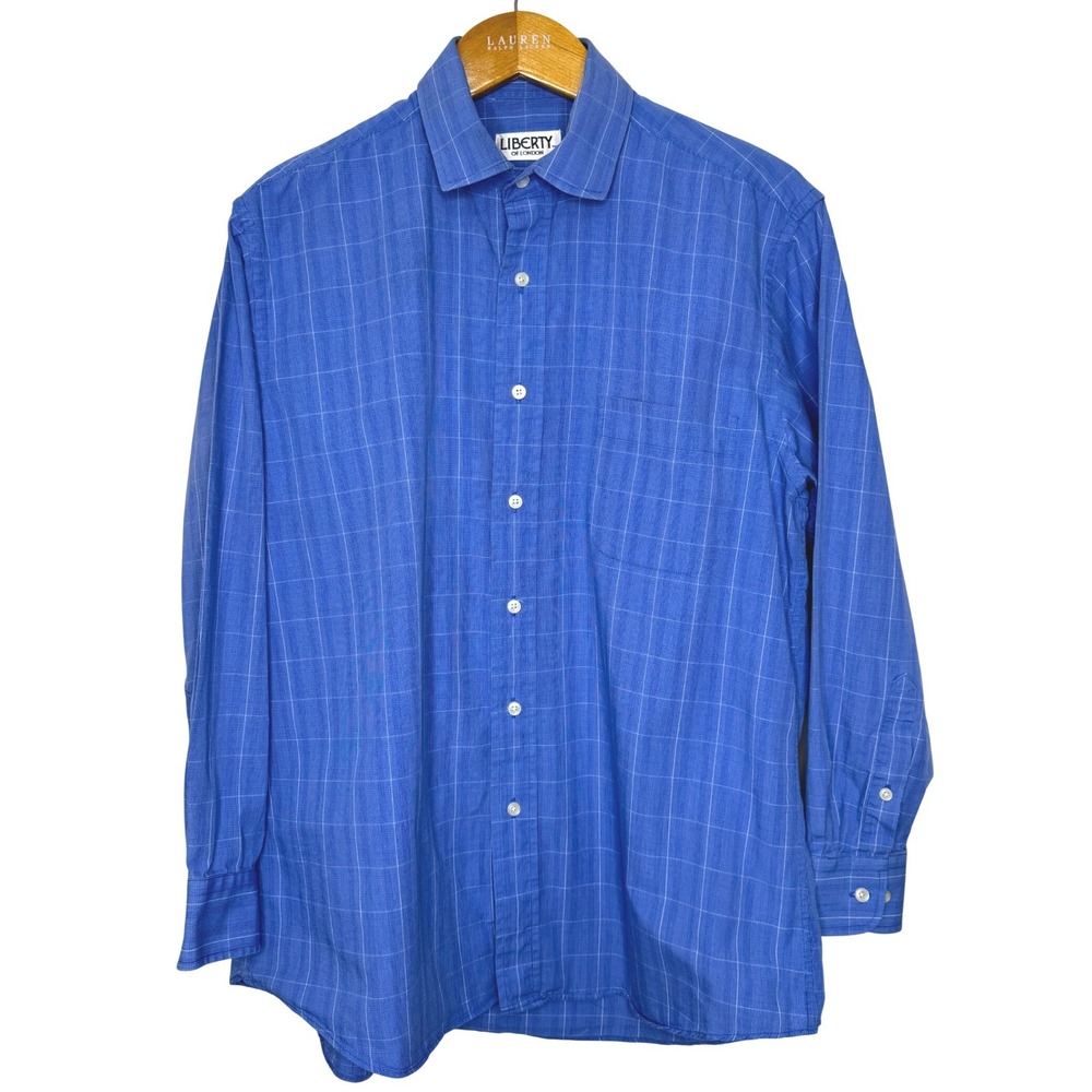 Liberty of London Blue Plaid Button Front Shirt Neck 16